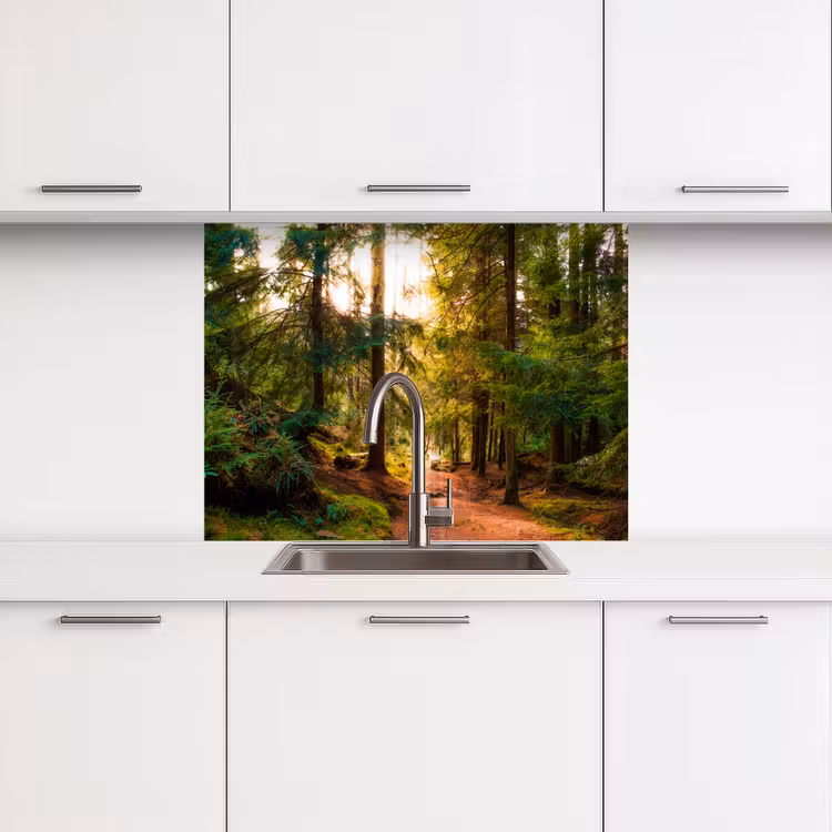 Crédence cuisine - Forêt - Chemin - Arbres - Vert - Soleil - Nature — 3