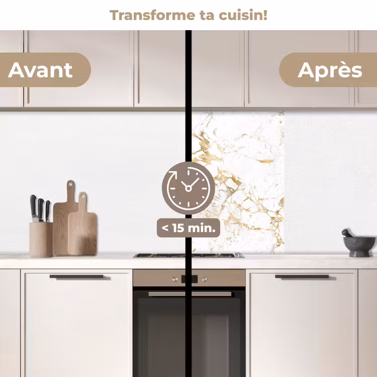 Crédence cuisine - Blanc - Marbre - Luxe - Or — 2
