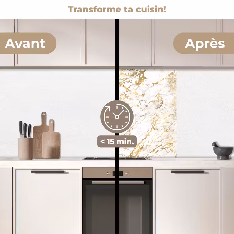 Crédence cuisine - Éclats d'or - Blanc - Marbre — 2