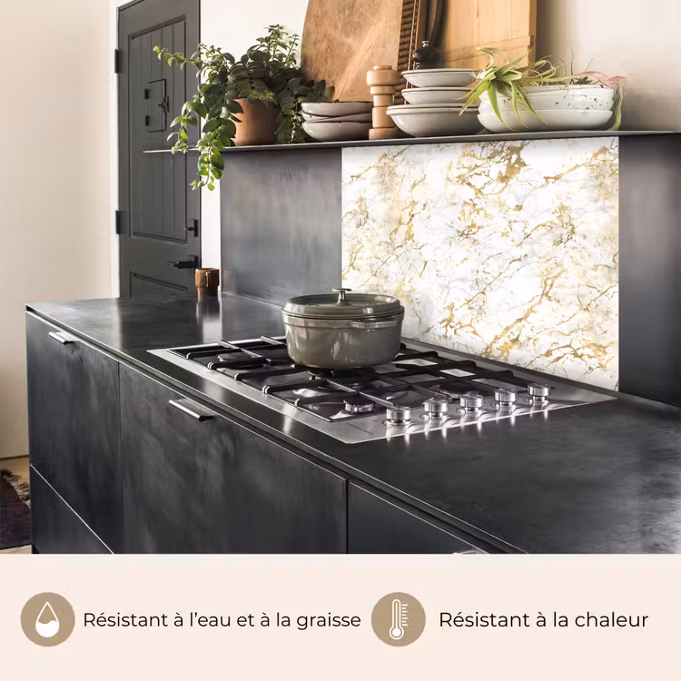 Crédence cuisine - Éclats d'or - Blanc - Marbre — 4