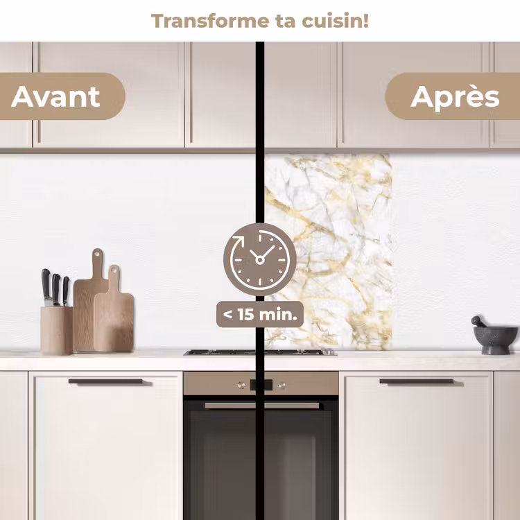 Crédence cuisine - Marbre - Blanc - Expressif - Accents dorés — 2
