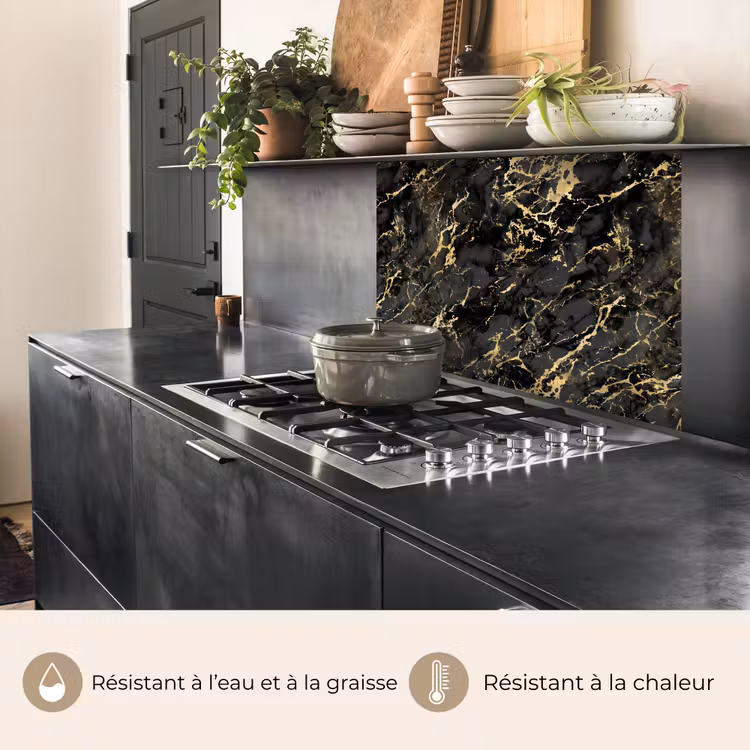 Crédence cuisine - Marbre - Noir - Structure or — 4