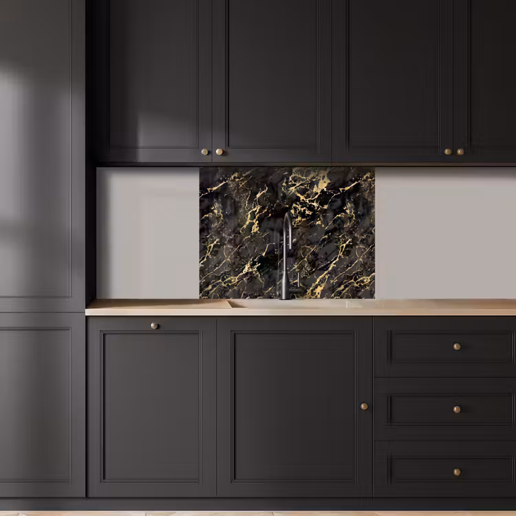Crédence cuisine - Marbre - Noir - Structure or — 5