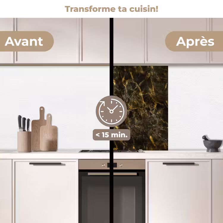 Crédence cuisine - Noir - Marbre - Or — 2