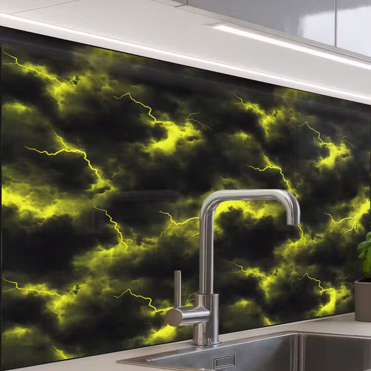 Crédence cuisine - Jaune - Orage - Nuages — 1