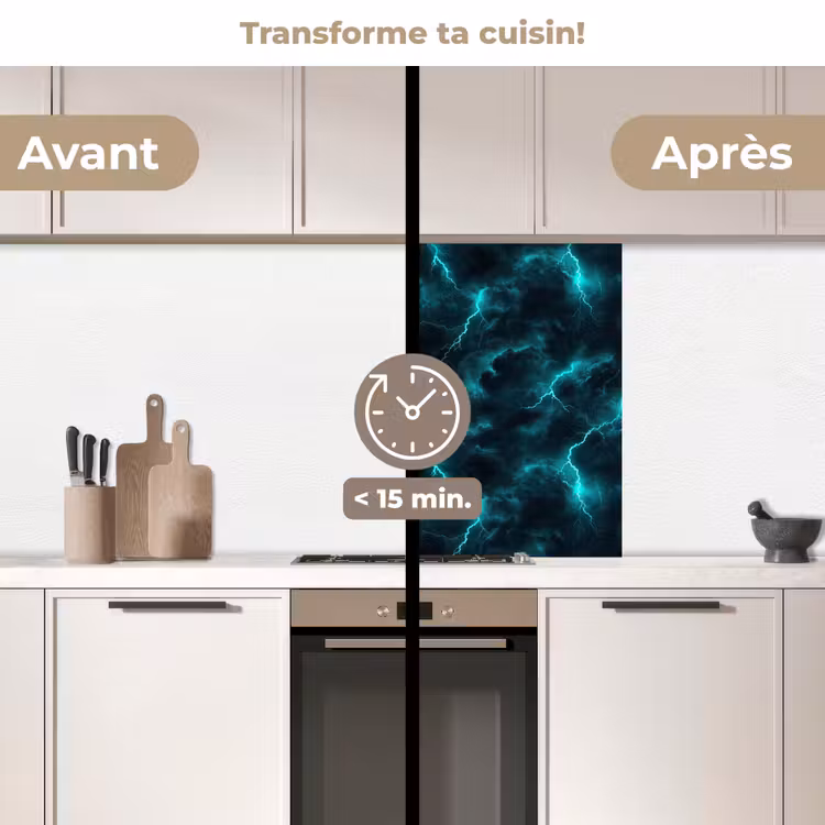 Crédence cuisine - Turquoise - Eclairs - Nuages — 2