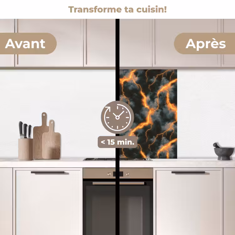 Crédence cuisine - Orange - Eclairs - Nuages — 2