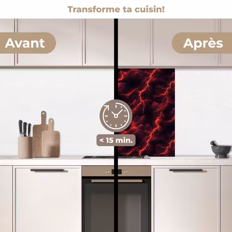 Crédence cuisine - Rouge - Orage - Eclairs - Nuages — 2