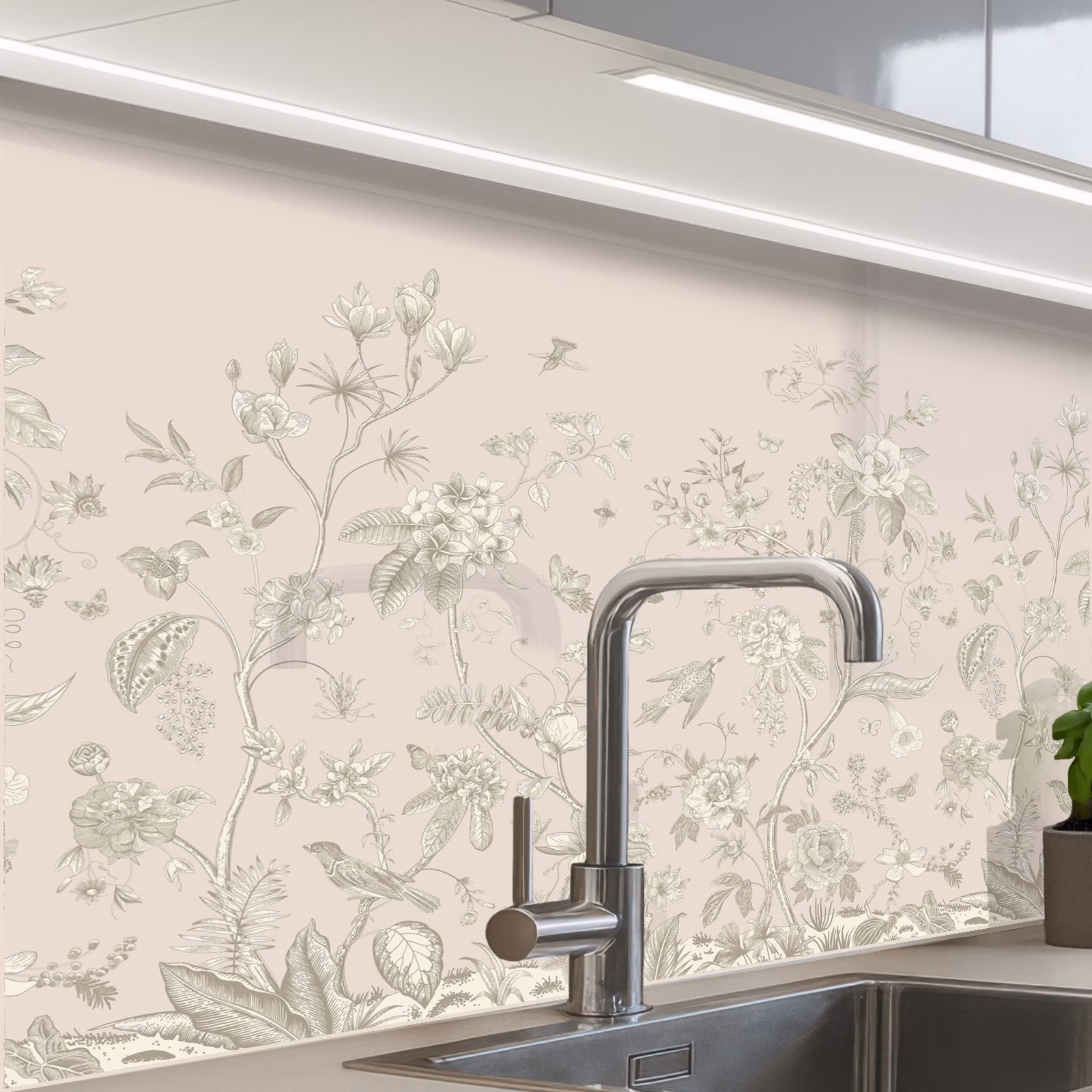 Crédence cuisine - Fleurs - Beige - Botanique - Vintage — 1
