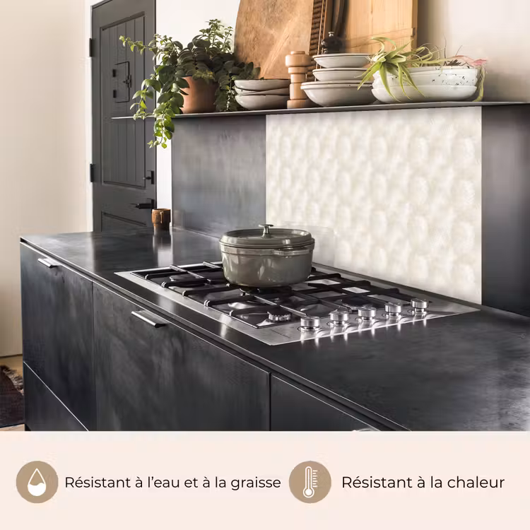 Crédence cuisine - Feuilles - Beige - Blanc - Botanique - Nature — 4