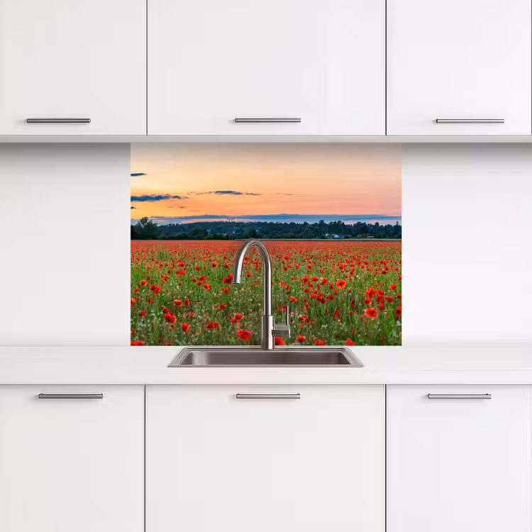 Crédence cuisine - Coquelicots - Paysage - Rouge - Fleurs — 3
