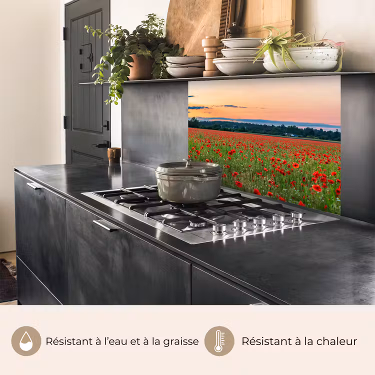 Crédence cuisine - Coquelicots - Paysage - Rouge - Fleurs — 4