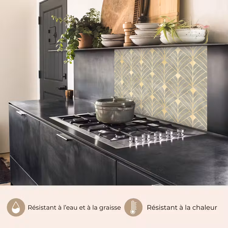 Crédence cuisine - Elégant - Symbole - Or - Gris-vert — 4