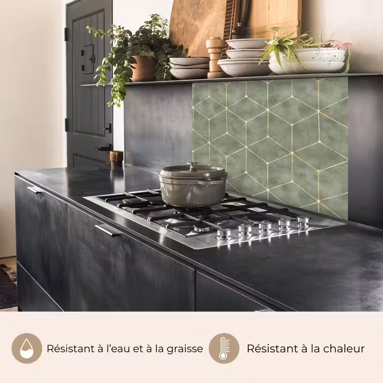 Crédence cuisine - Subtil - Géométrique - Or - Vert — 4