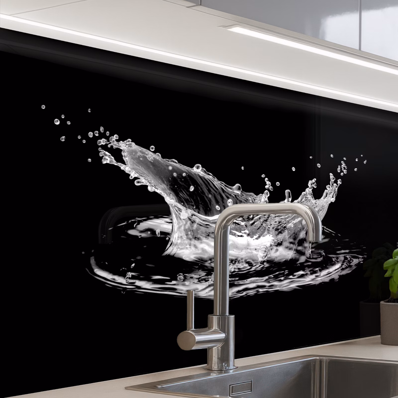 Crédence cuisine - Eau - Splash - Eau - Noir — 1