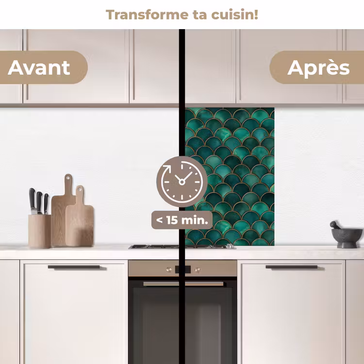 Crédence cuisine - Écailles - Texture - Vert foncé - Or — 2