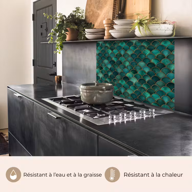 Crédence cuisine - Écailles - Texture - Vert foncé - Or — 4