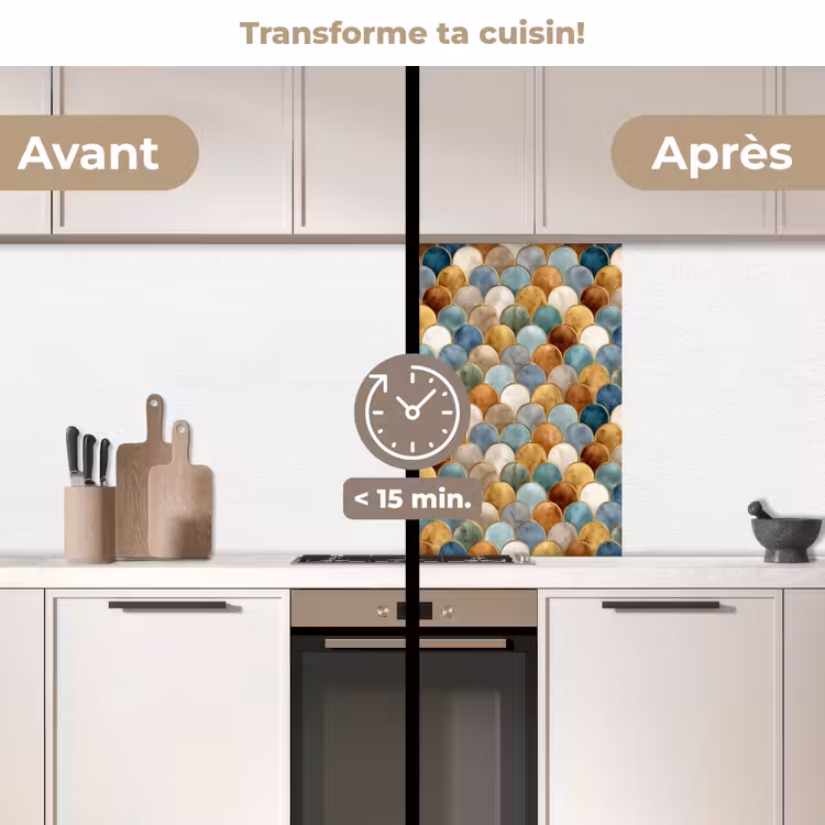 Crédence cuisine - Forme en écailles - Tons de terre - Métallique - Brillant — 2