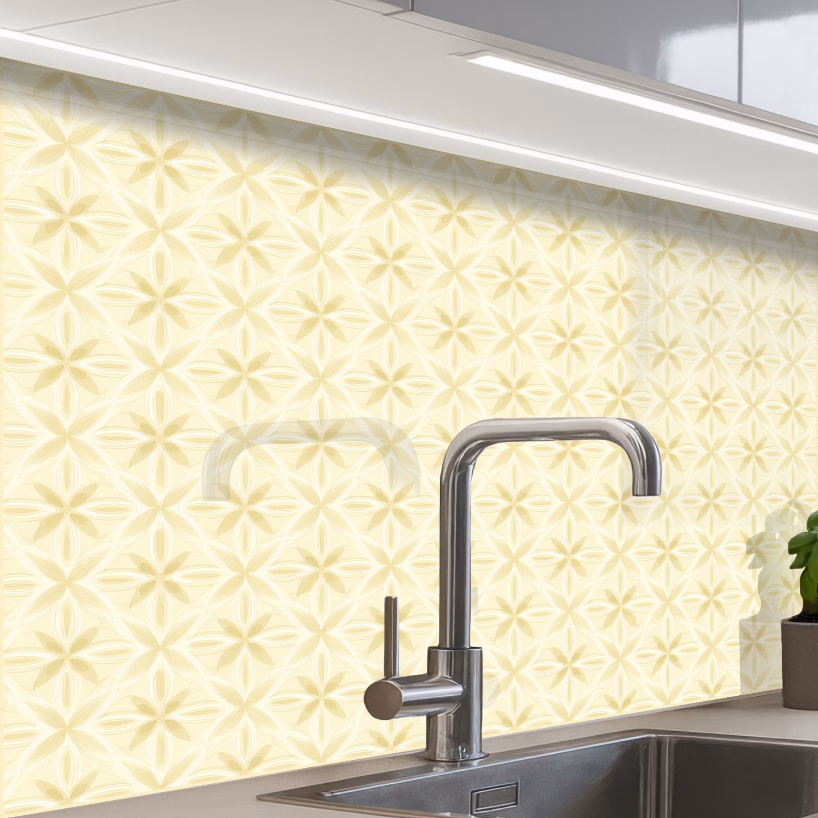 Crédence cuisine - Motif - Subtil - Jaune — 1
