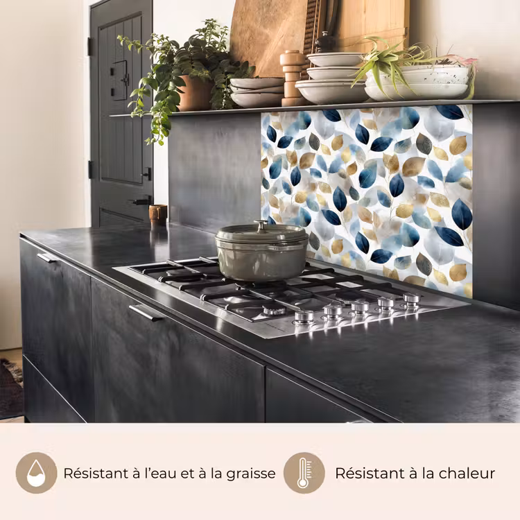 Crédence cuisine - Feuille - Mélange - Aquarelle - Or — 4