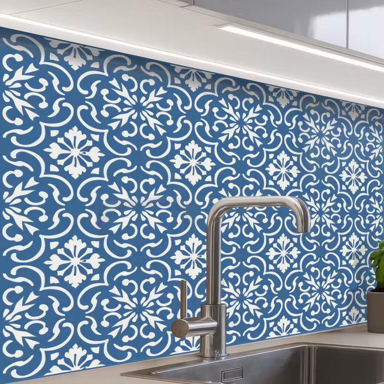 Crédence cuisine - Carrelage - Motif - Bleu - Blanc — 1
