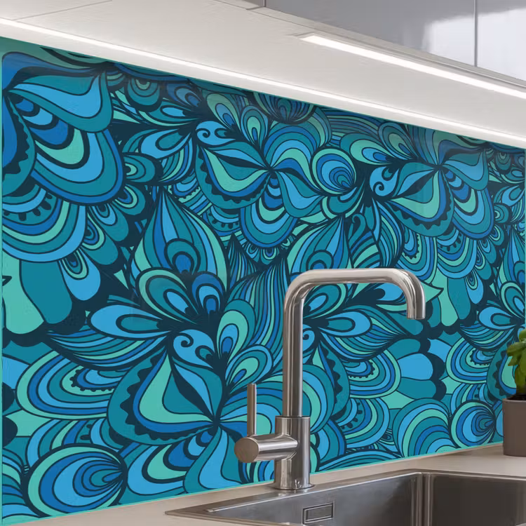 Crédence cuisine - Design - Vintage - Bleu - Turquoise — 1
