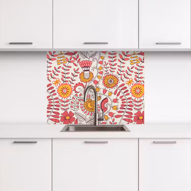 Crédence cuisine - Fleurs - Design - Rose - Orange — 3