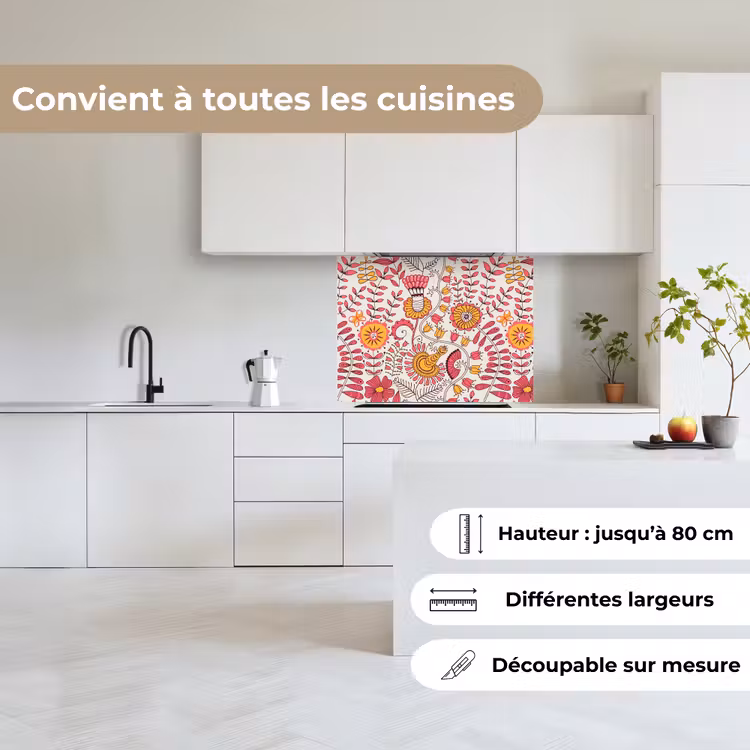 Crédence cuisine - Fleurs - Design - Rose - Orange — 6