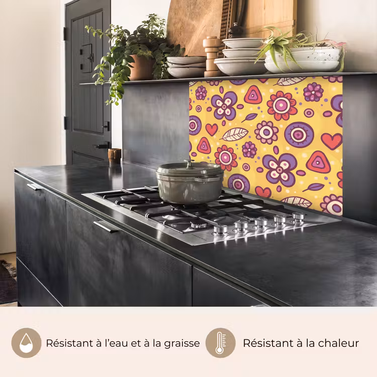 Crédence cuisine - Motif - Fleurs - Violet - Orange — 4