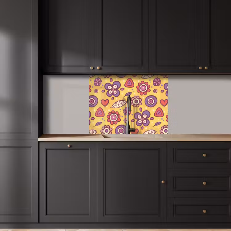 Crédence cuisine - Motif - Fleurs - Violet - Orange — 5
