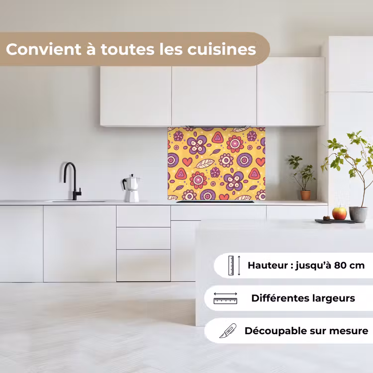 Crédence cuisine - Motif - Fleurs - Violet - Orange — 6