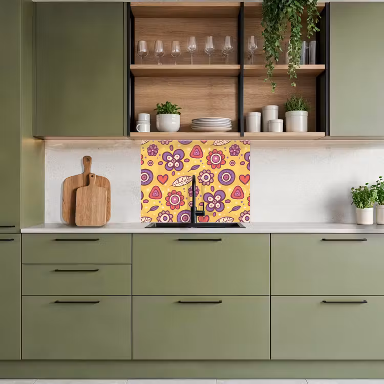 Crédence cuisine - Motif - Fleurs - Violet - Orange — 7