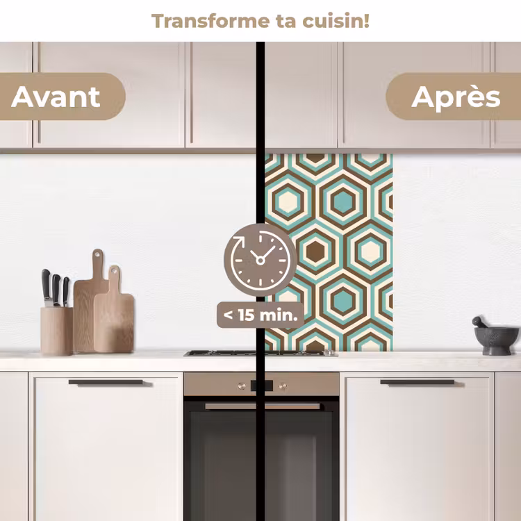 Crédence cuisine - Rétro - Nid d'abeille - Bleu - Marron — 2