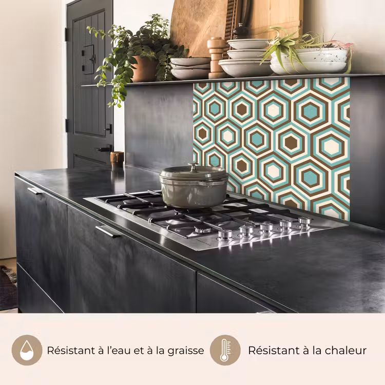 Crédence cuisine - Rétro - Nid d'abeille - Bleu - Marron — 4