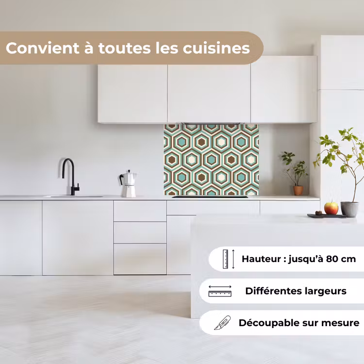 Crédence cuisine - Rétro - Nid d'abeille - Bleu - Marron — 6