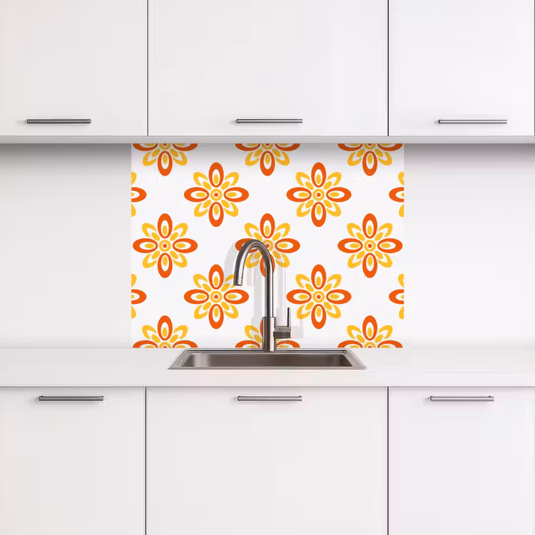 Crédence cuisine - Motif - 70s - Fleurs - Orange — 3