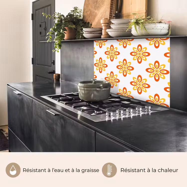Crédence cuisine - Motif - 70s - Fleurs - Orange — 4
