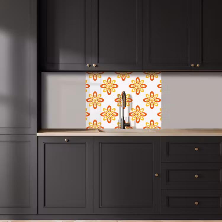 Crédence cuisine - Motif - 70s - Fleurs - Orange — 5