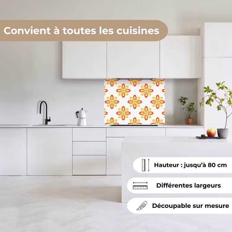 Crédence cuisine - Motif - 70s - Fleurs - Orange — 6