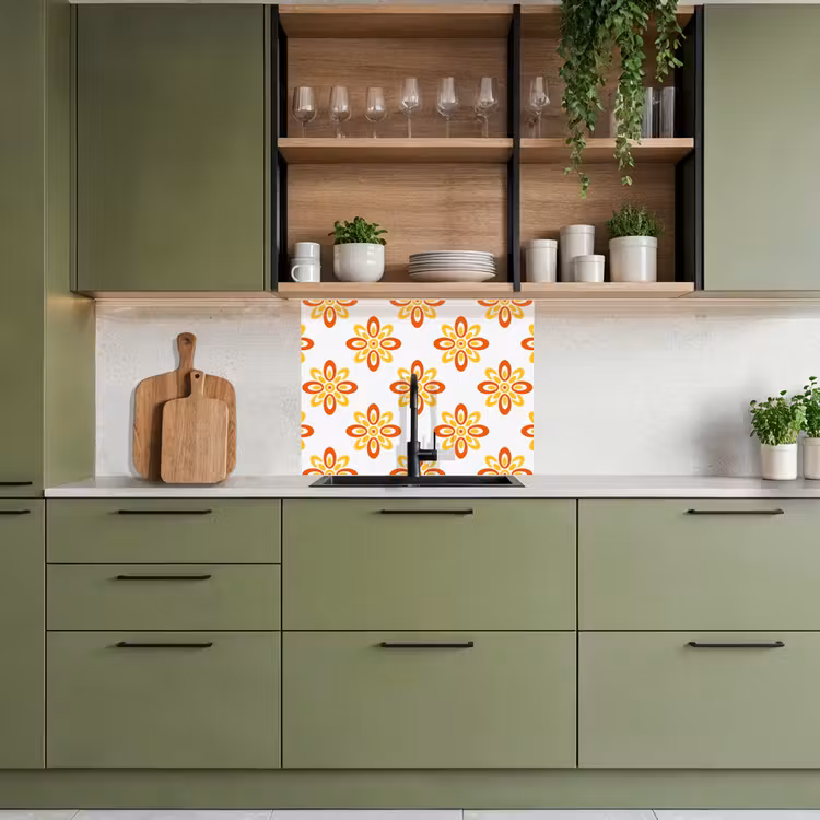 Crédence cuisine - Motif - 70s - Fleurs - Orange — 7
