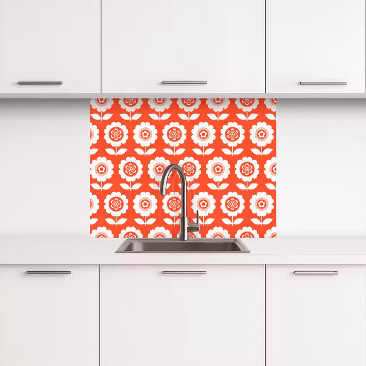 Crédence cuisine - Fleurs - Motif - Rouge — 3