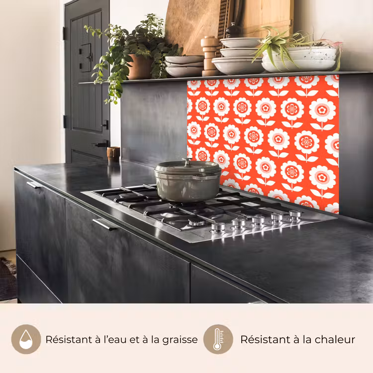 Crédence cuisine - Fleurs - Motif - Rouge — 4