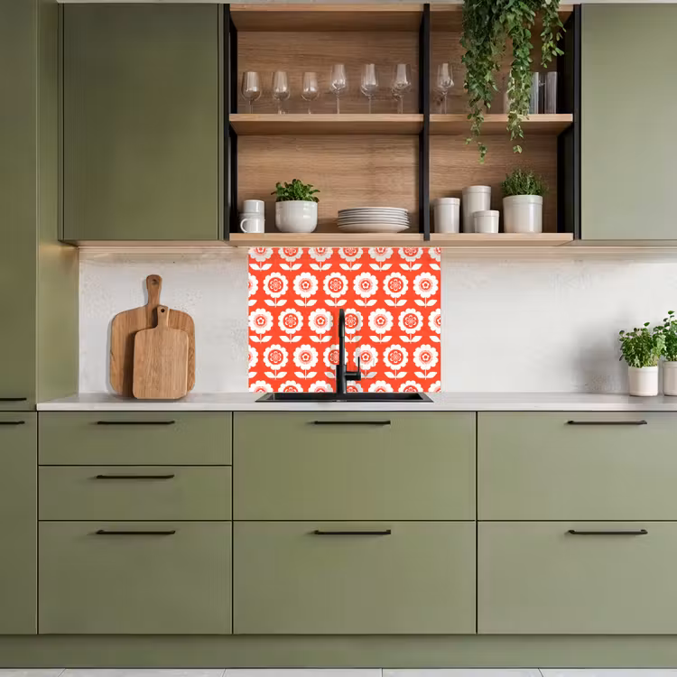 Crédence cuisine - Fleurs - Motif - Rouge — 7