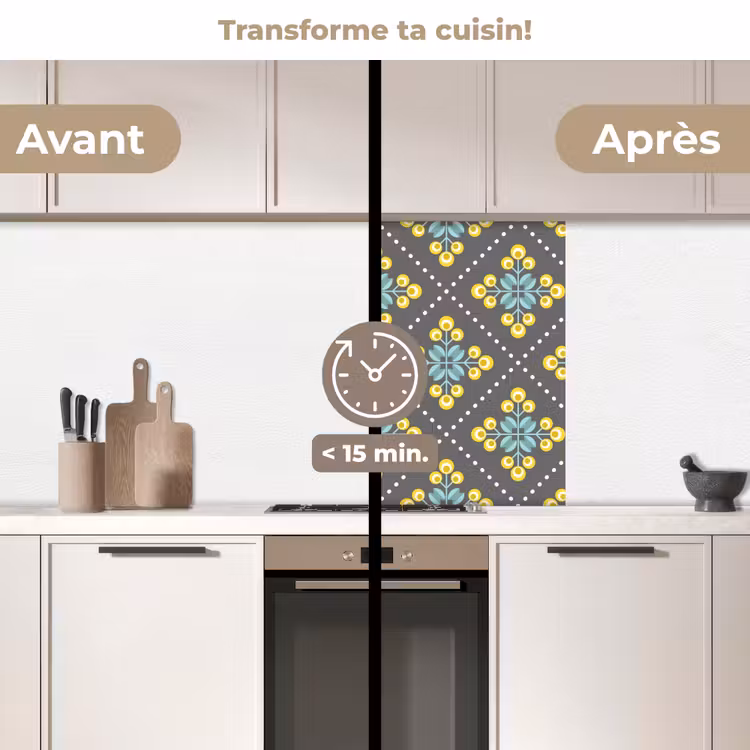 Crédence cuisine - Design - Plaid - Fleurs - Gris — 2
