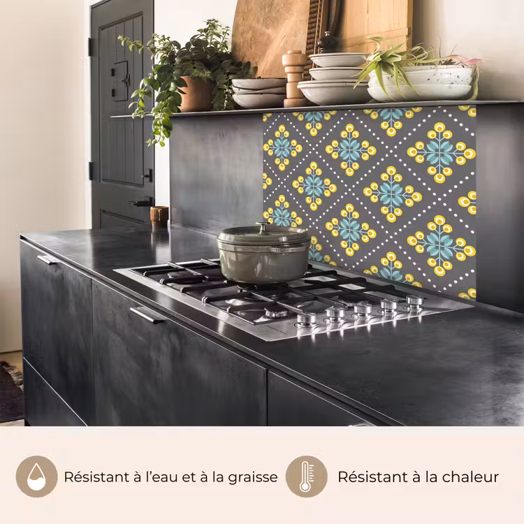Crédence cuisine - Design - Plaid - Fleurs - Gris — 4