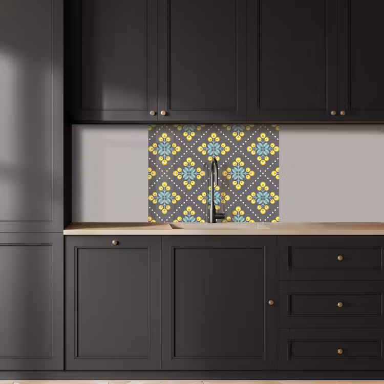 Crédence cuisine - Design - Plaid - Fleurs - Gris — 5