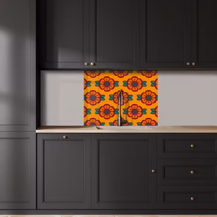 Crédence cuisine - Design - Rétro - Roses - Orange — 5