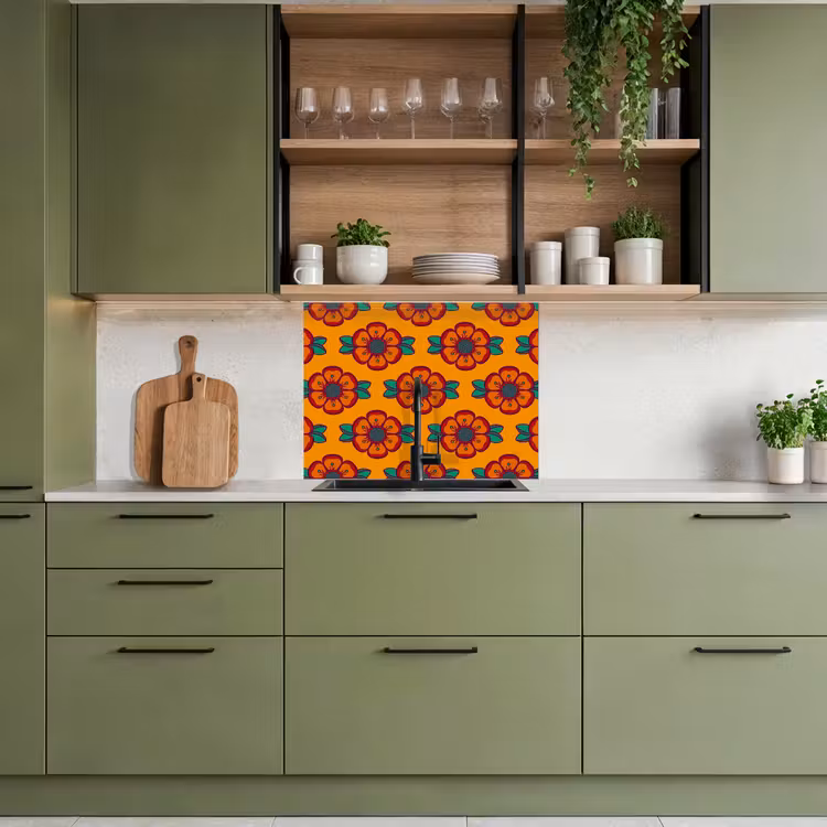 Crédence cuisine - Design - Rétro - Roses - Orange — 7