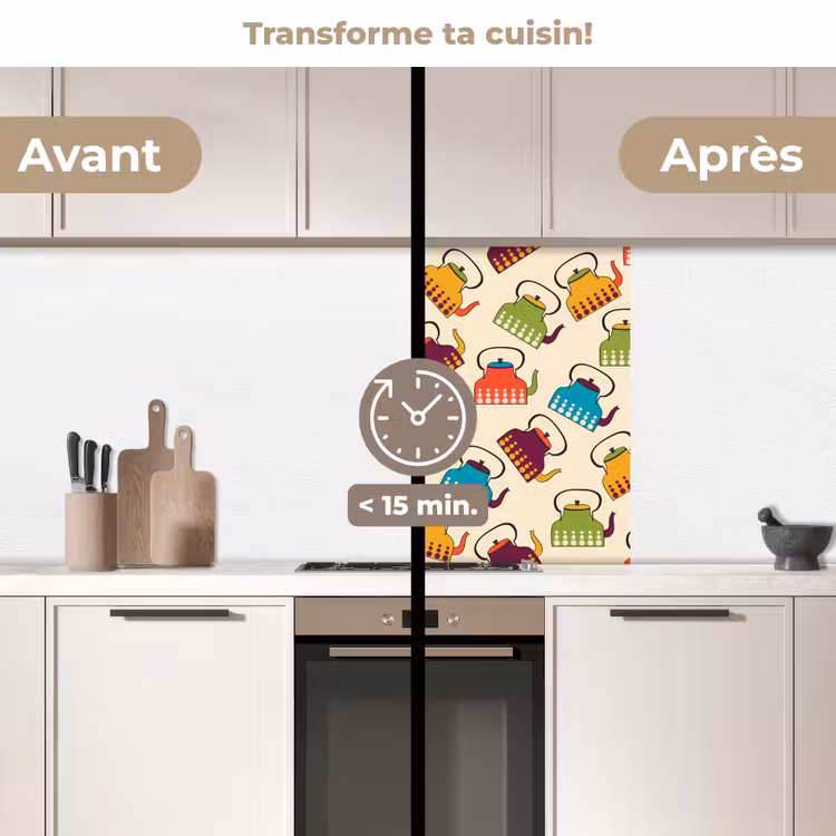 Crédence cuisine - Design - Rétro - Théière - Couleurs — 2