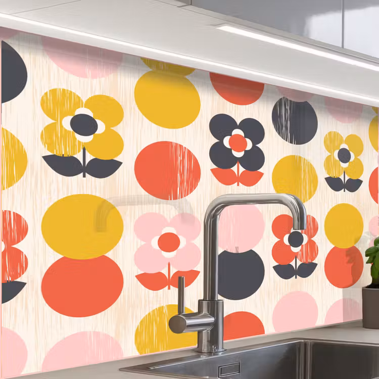 Crédence cuisine - Rétro - Design - Fleurs - Pastel — 1